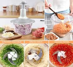 Manual Hand Operated 2000 ML Chopper Pump Action With Free 3 Blades Food Processor Portable Container And Easy To Clean Kitchen Gadget.